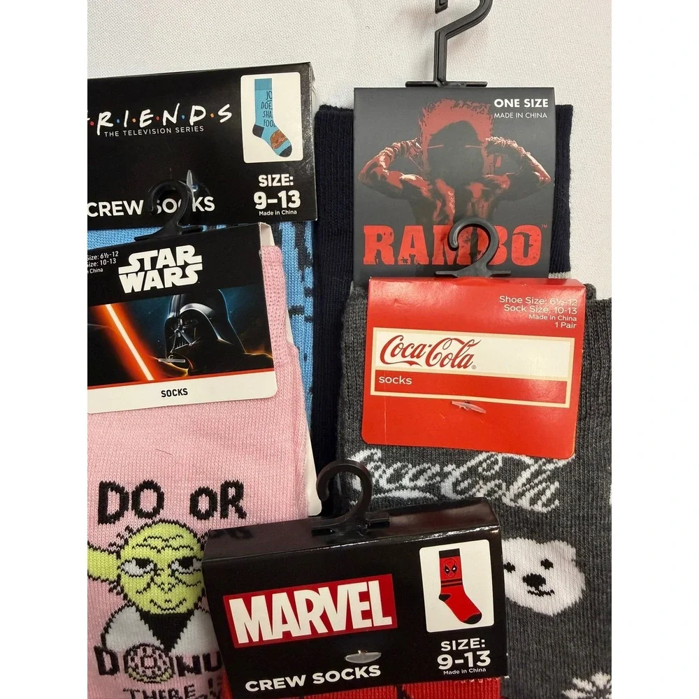 MISCELLANEOUS Adult Unisex Size 9-13 Friends Marvel Rambo Coke Star Wars Socks
